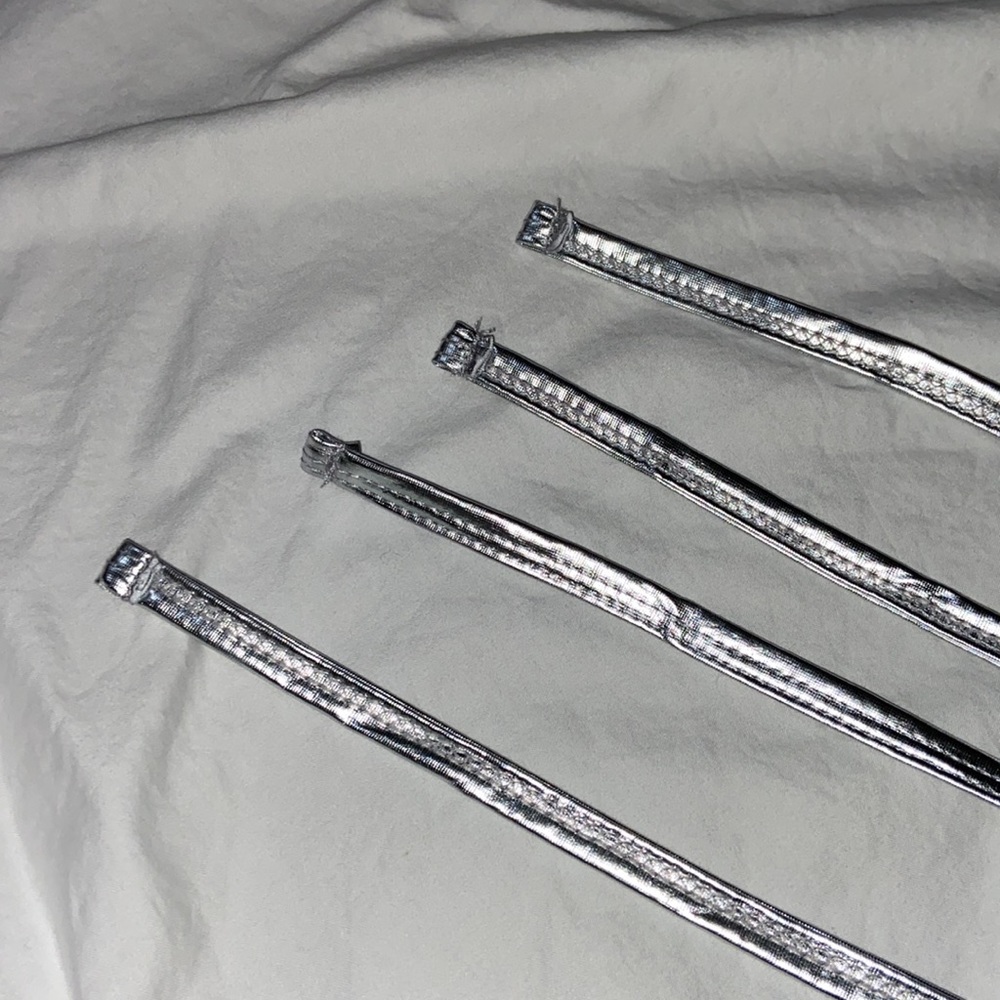 Spirit Halloween shiny silver metallic Halloween leg wraps. One size. Like new - Picture 6 of 8